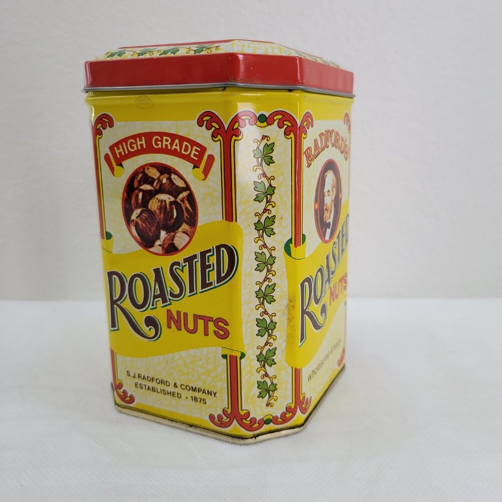 Vintage Tin Radfords Roasted Peanuts Hinged Lid Snacks Decor Tea Storage